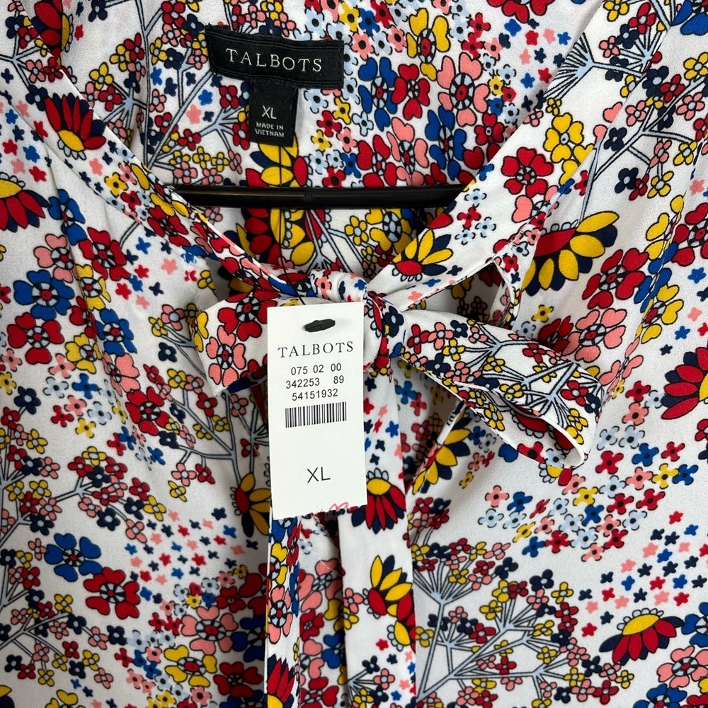 Talbots Floral Long Sleeve Tie Blouse - Picture 6 of 11